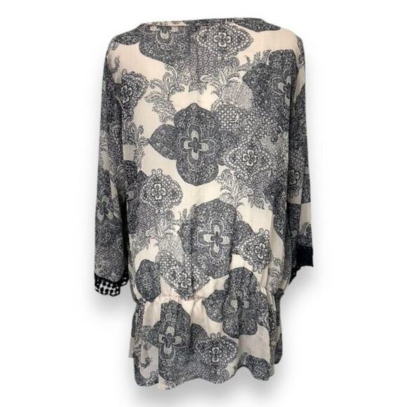 Black Rainn 2X Boho Chic Blouse With Lace Trim & Floral Print - Picture 3 of 8